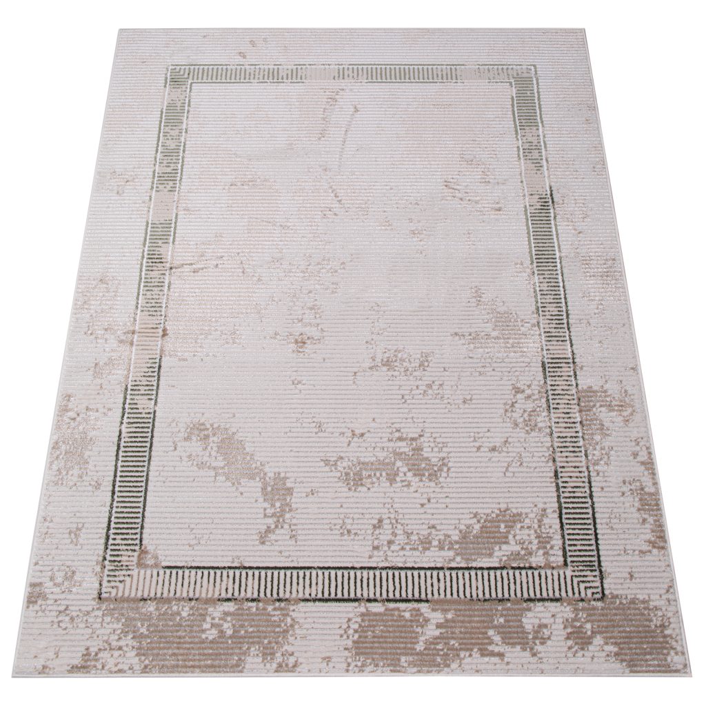 Tapis Crystal Vert Beige Cadre Moucheté Effet 3D