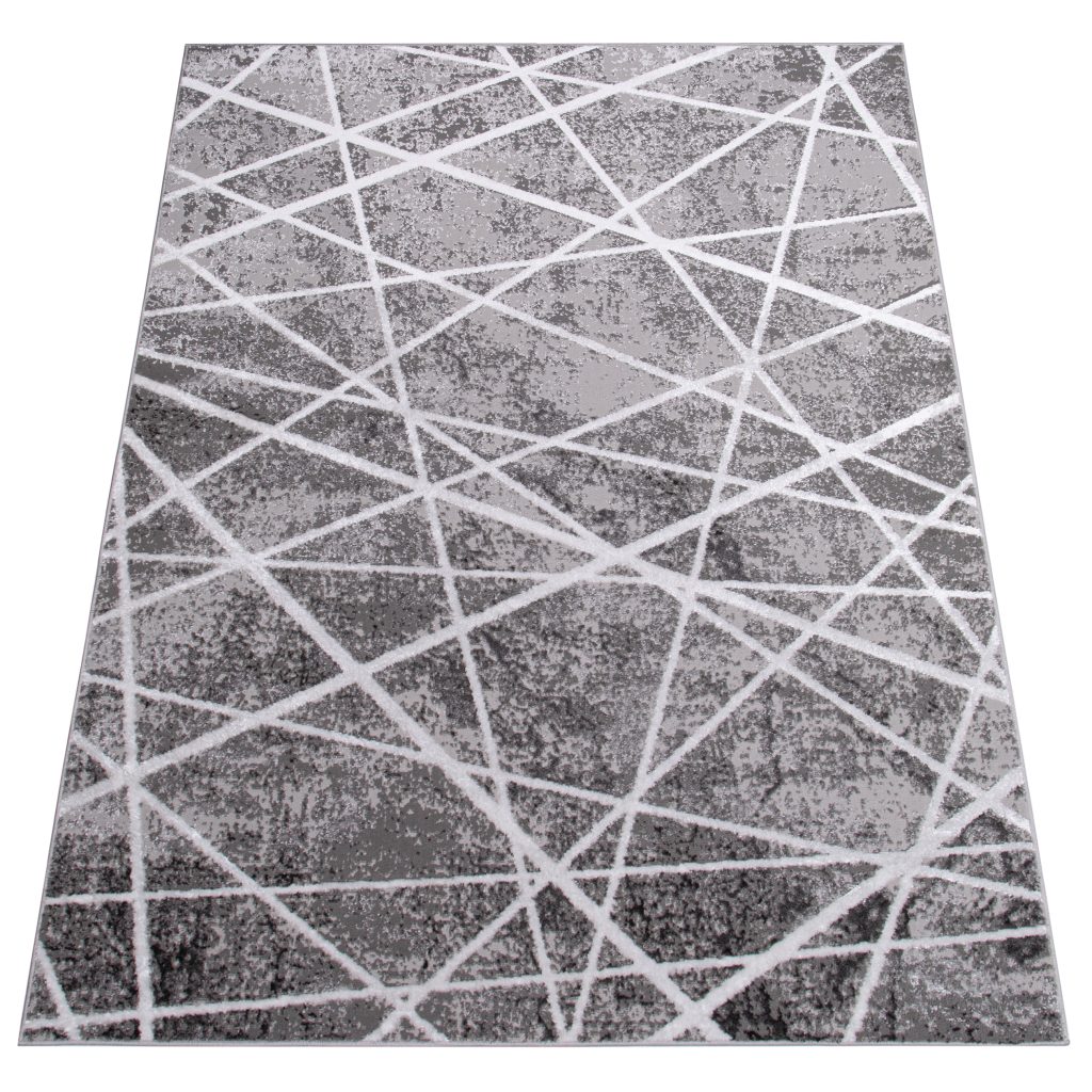 Tapis Crystal Gris Blanc Géométrique Lignes Effet 3D