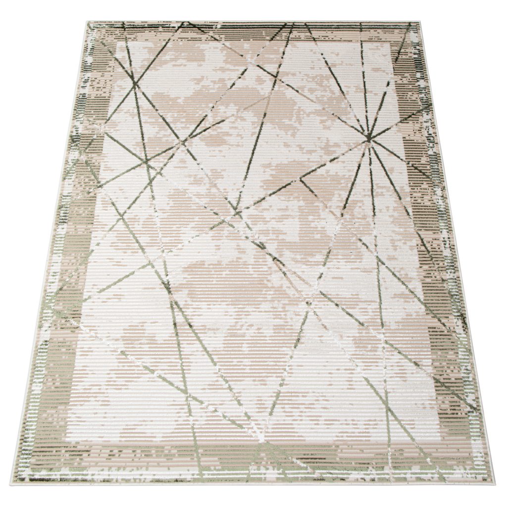 Tapis Crystal Vert Beige Géométrique Effet 3D