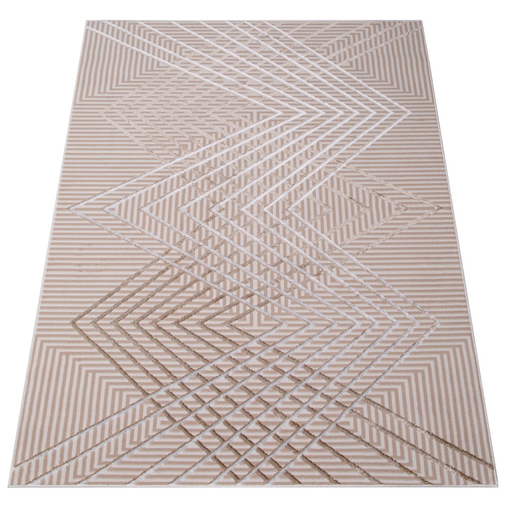 Tapis Crystal Beige Marron Zigzag Géométrique Effet 3D