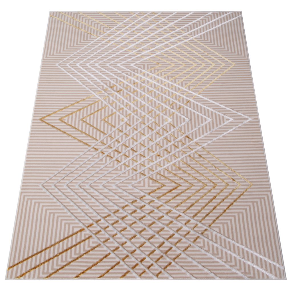 Tapis Crystal Or Beige Zigzag Géométrique Effet 3D