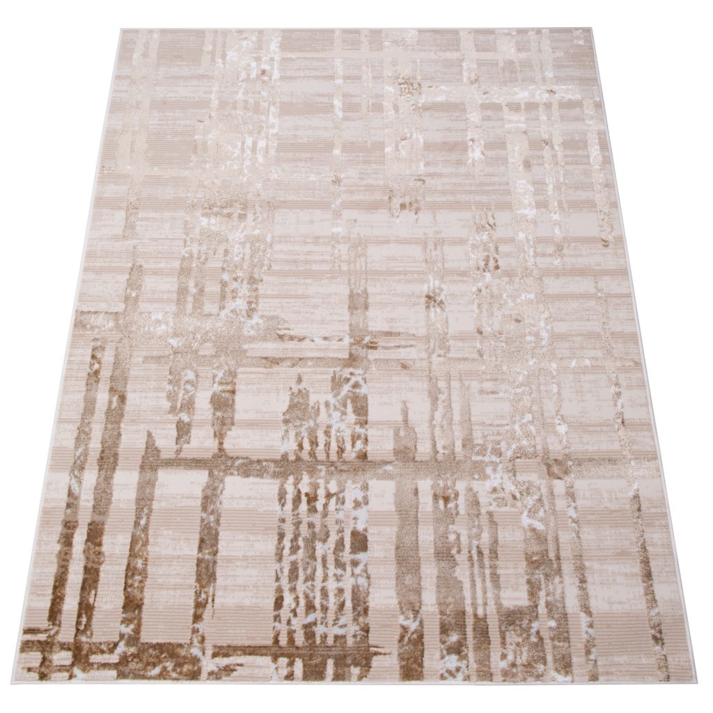 Tapis Crystal Beige Marron Rayé Abstrait Effet 3D