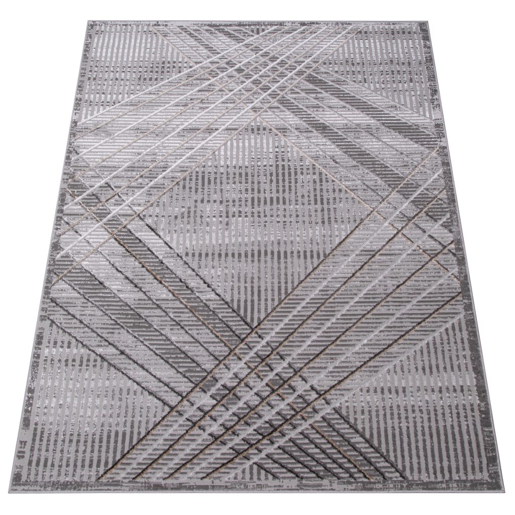 Tapis Crystal Gris Clair Beige Géométrique Effet 3D