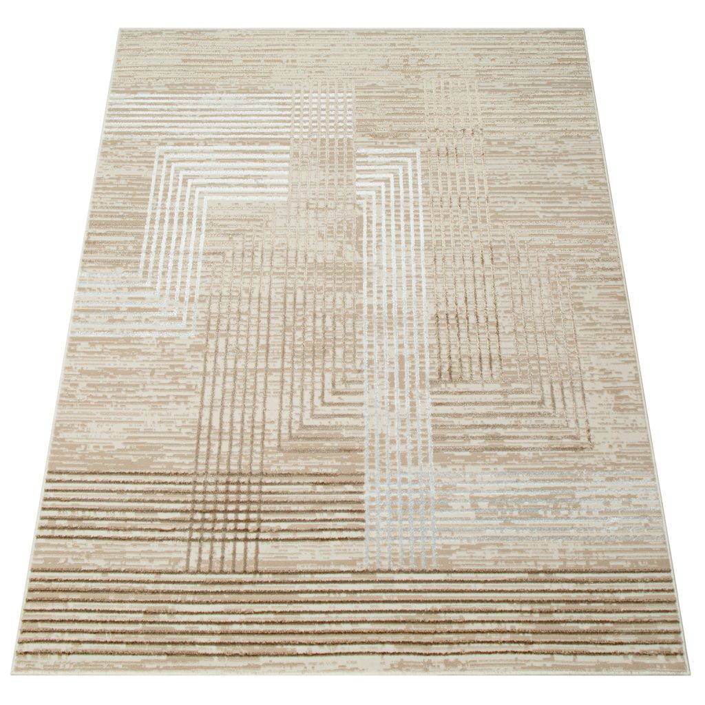 Tapis Crystal Beige Marron Crème Rayé Effet 3D