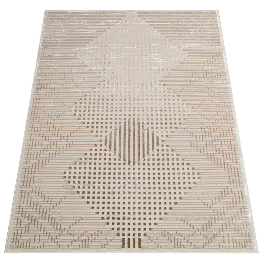 Tapis Crystal Marron Beige Vintage Losanges Effet 3D