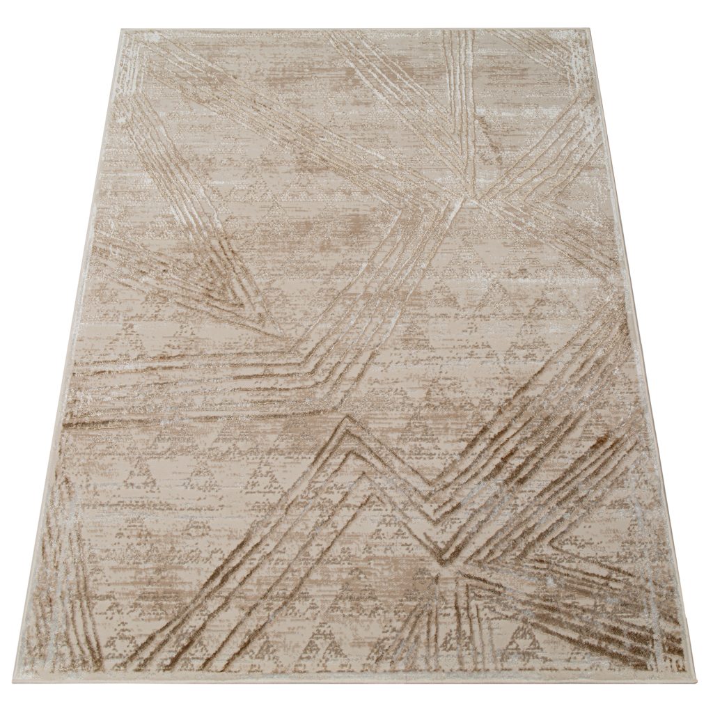 Tapis Crystal Crème Marron Moucheté Lignes Effet 3D