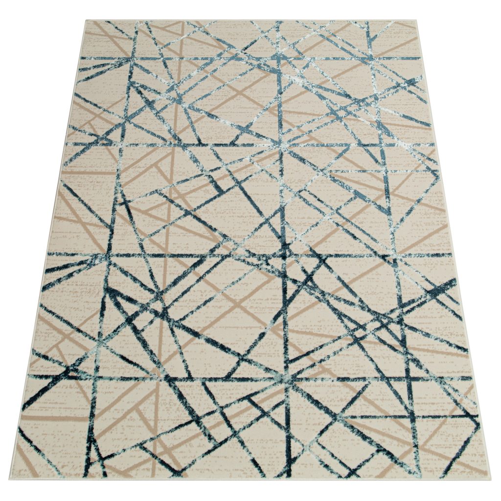 Tapis Crystal Bleu Beige Abstrait Lignes Effet 3D