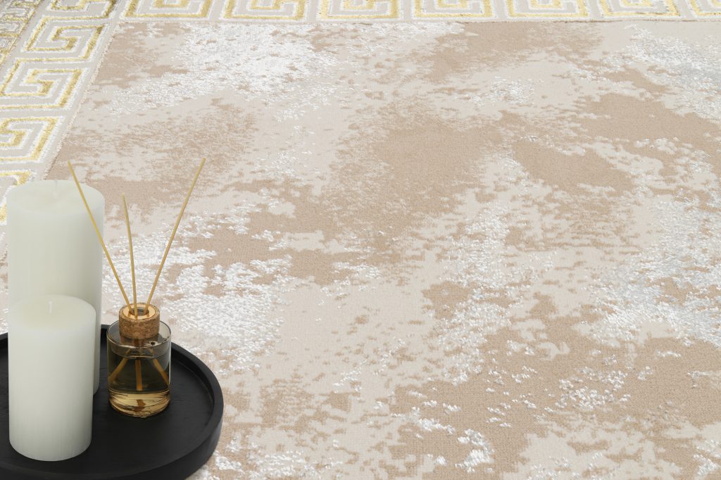 Tapis Ares Or Beige Bordure Abstrait