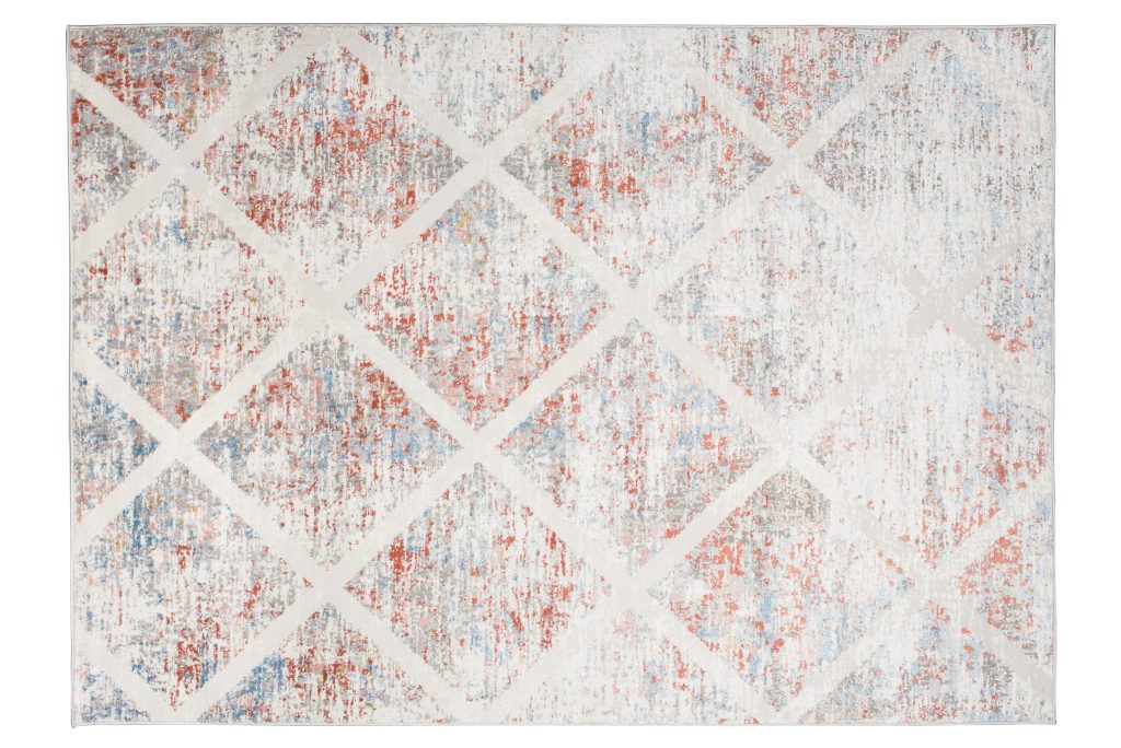 Tapis Valley Gris Saumon Géométrique Carreaux