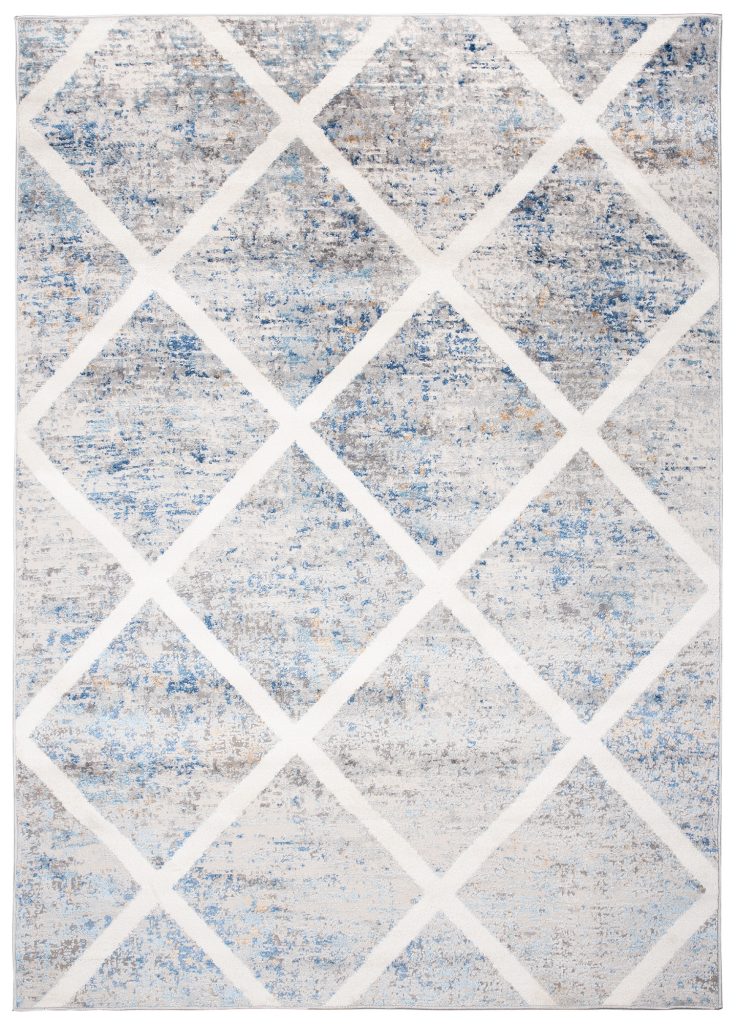 Tapis Valley Gris Bleu Géométrique Carreaux