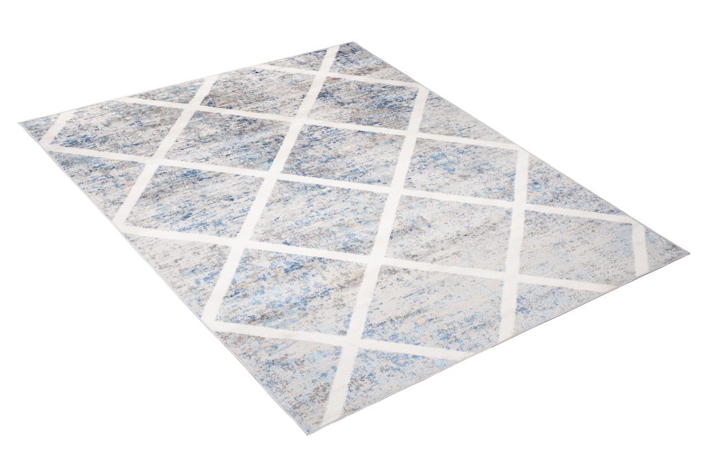 Tapis Valley Gris Bleu Géométrique Carreaux