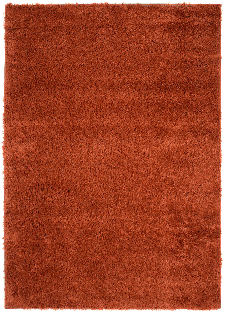 Tapis Essence Shaggy Poil Long Motif Uni Roux Brique