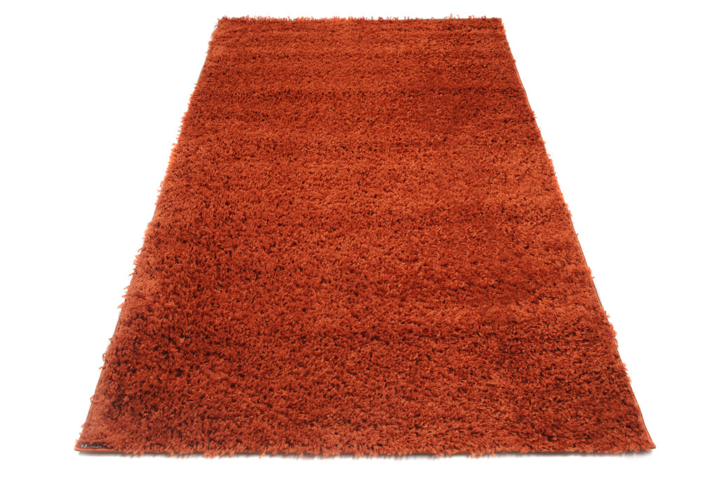 Tapis Essence Shaggy Poil Long Motif Uni Roux Brique