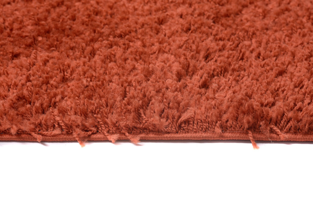 Tapis Essence Shaggy Poil Long Motif Uni Roux Brique