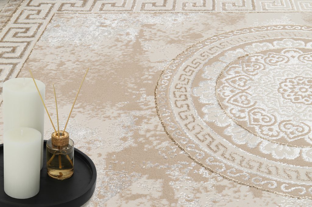 Tapis Ares Or Marron Ornamental Médaillon