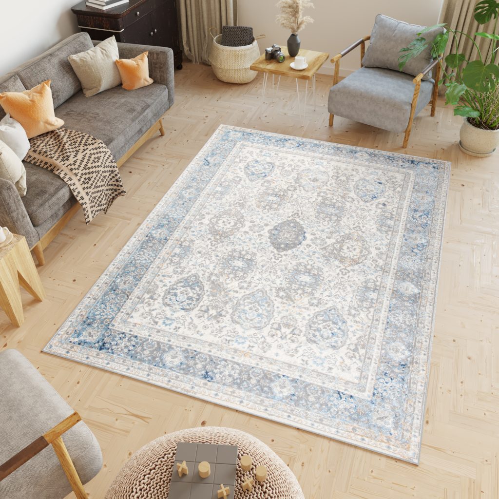 Tapis Valley Gris Bleu Vintage Bordure