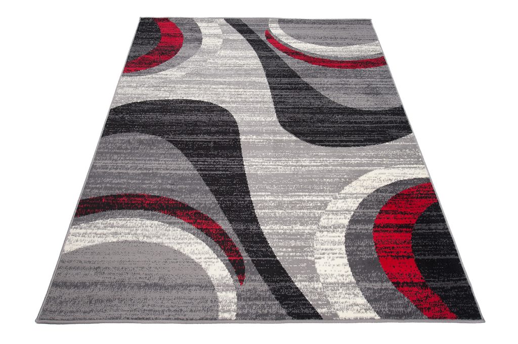 Tapis Dream Moderne Gris Clair Rouge Vagues
