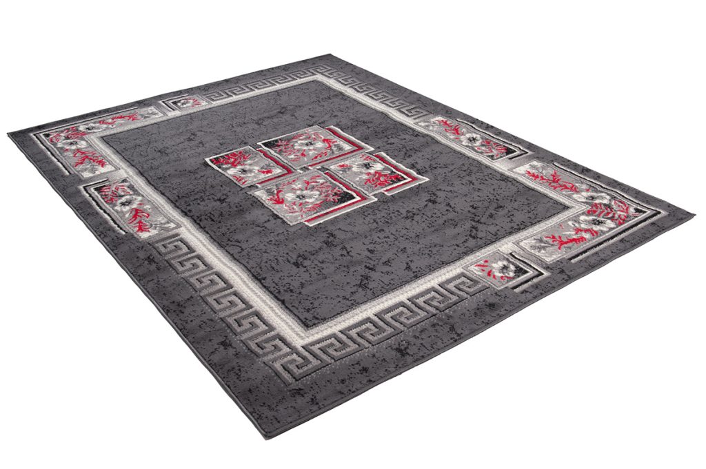 Tapis Dream Gris Rouge Fleurs Carreaux