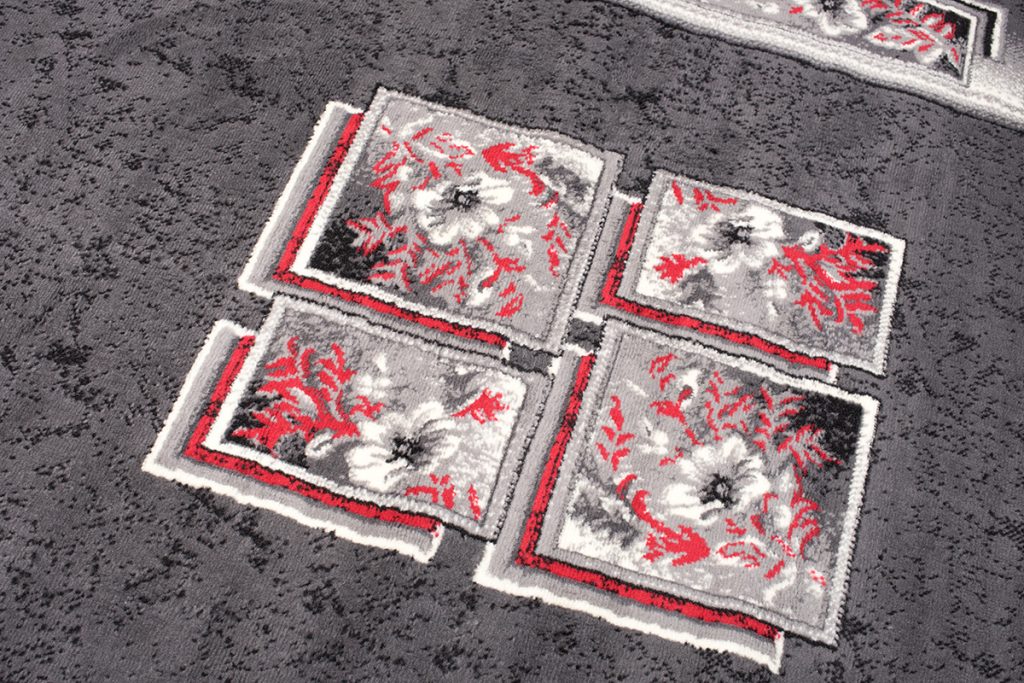 Tapis Dream Gris Rouge Fleurs Carreaux
