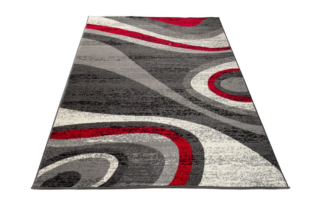 Tapis Dream Moderne Gris Foncé Rouge Vagues