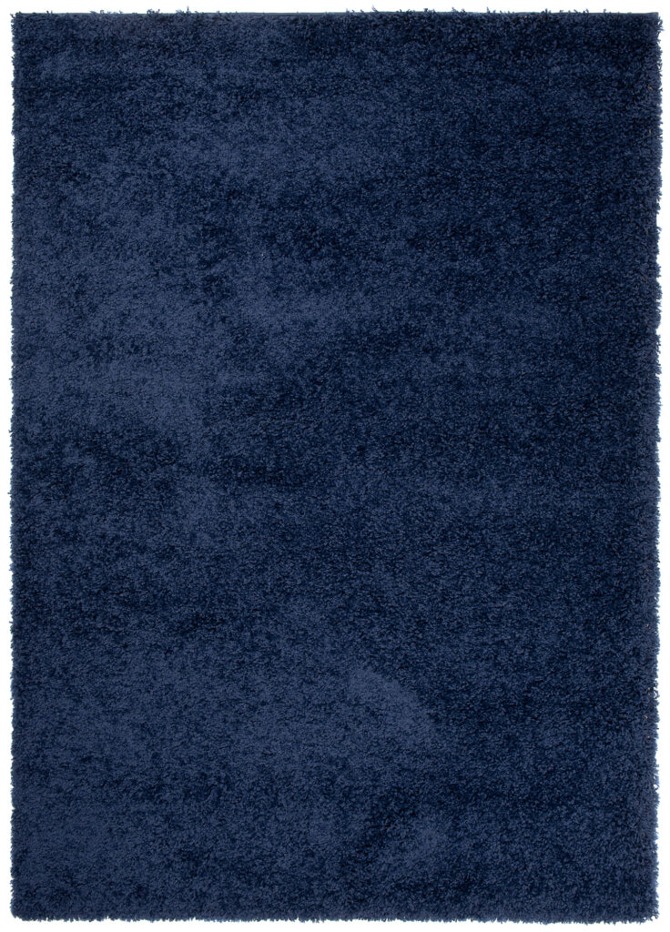 Tapis Essence Shaggy Poil Long Motif Uni Bleu Marine