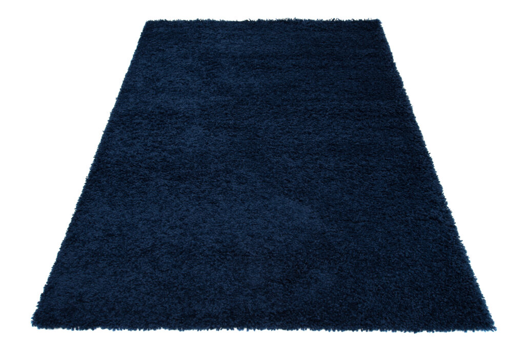 Tapis Essence Shaggy Poil Long Motif Uni Bleu Marine