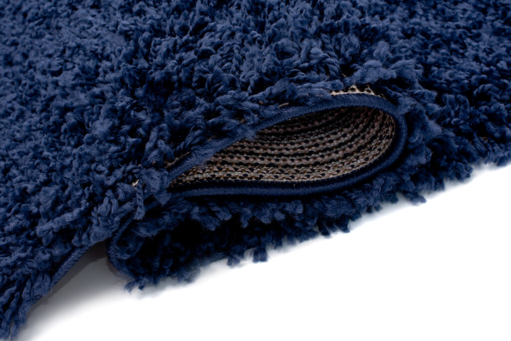 Tapis Essence Shaggy Poil Long Motif Uni Bleu Marine