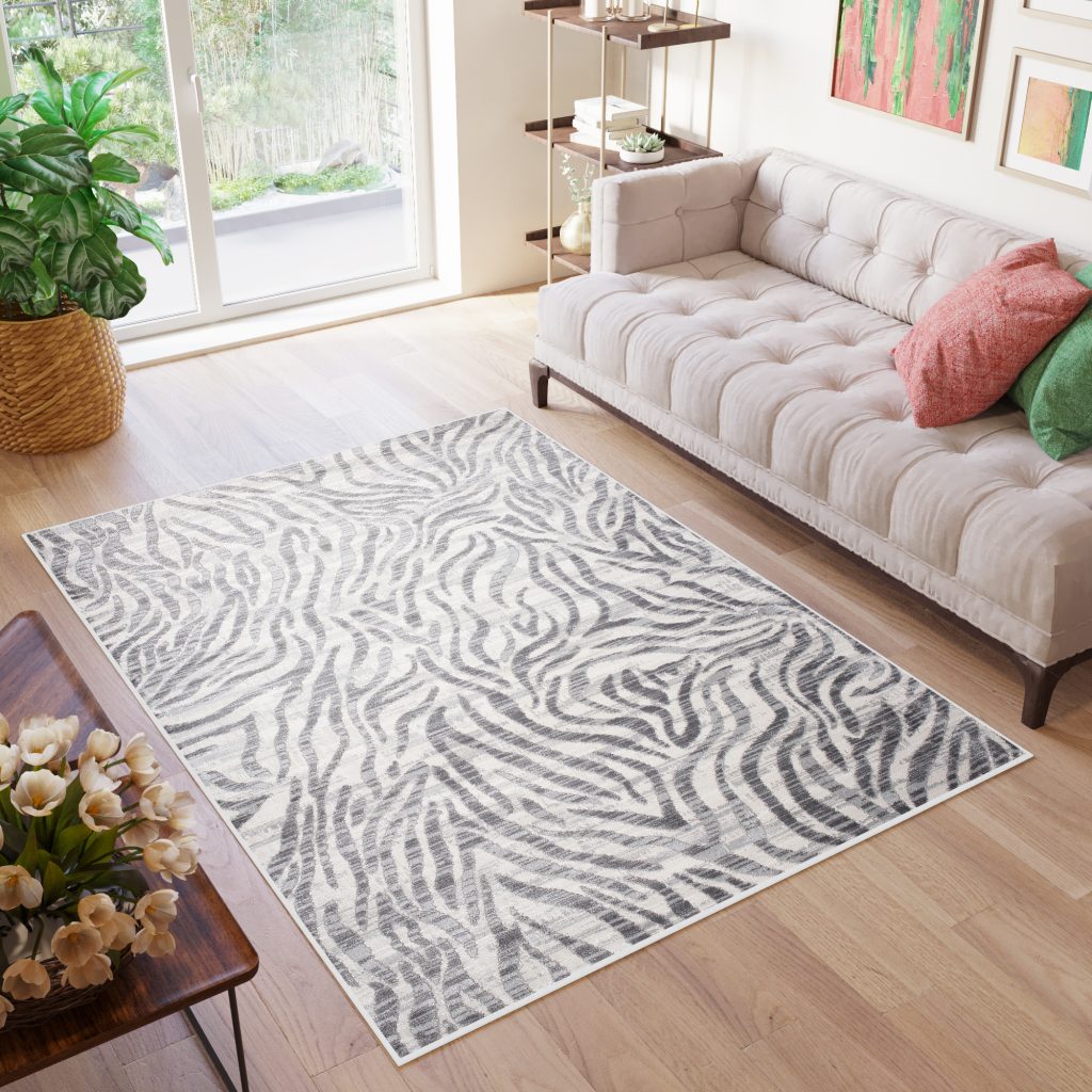 Tapis Valley Gris Abstrait Rayé Zèbre
