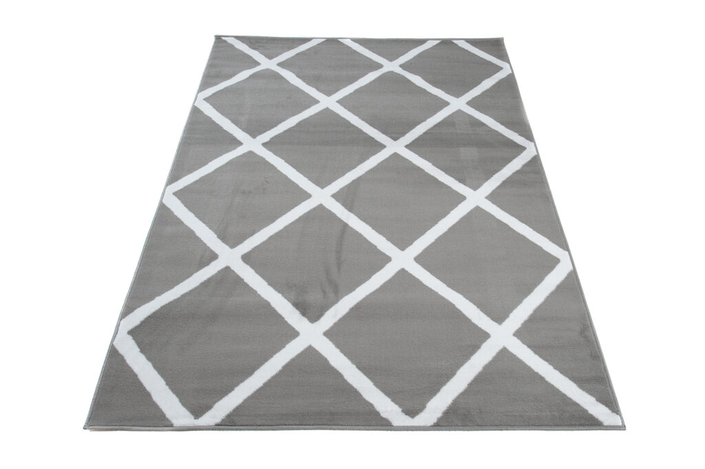 Tapis Luxury Gris Clair Blanc Géométrique Carreaux
