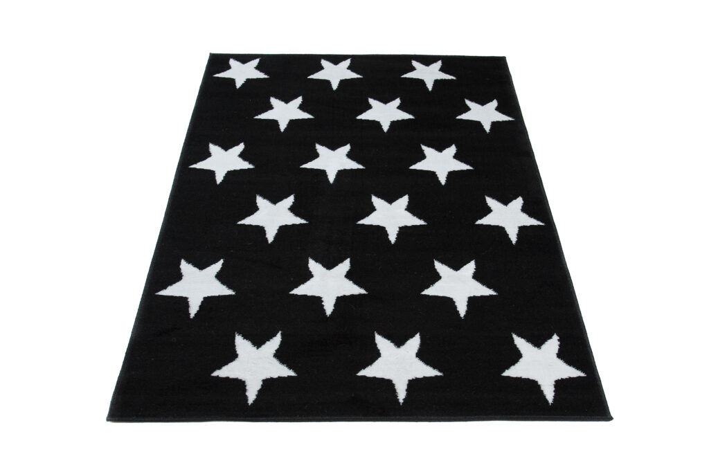 Tapis Luxury Noir Blanc Étoiles Enfants