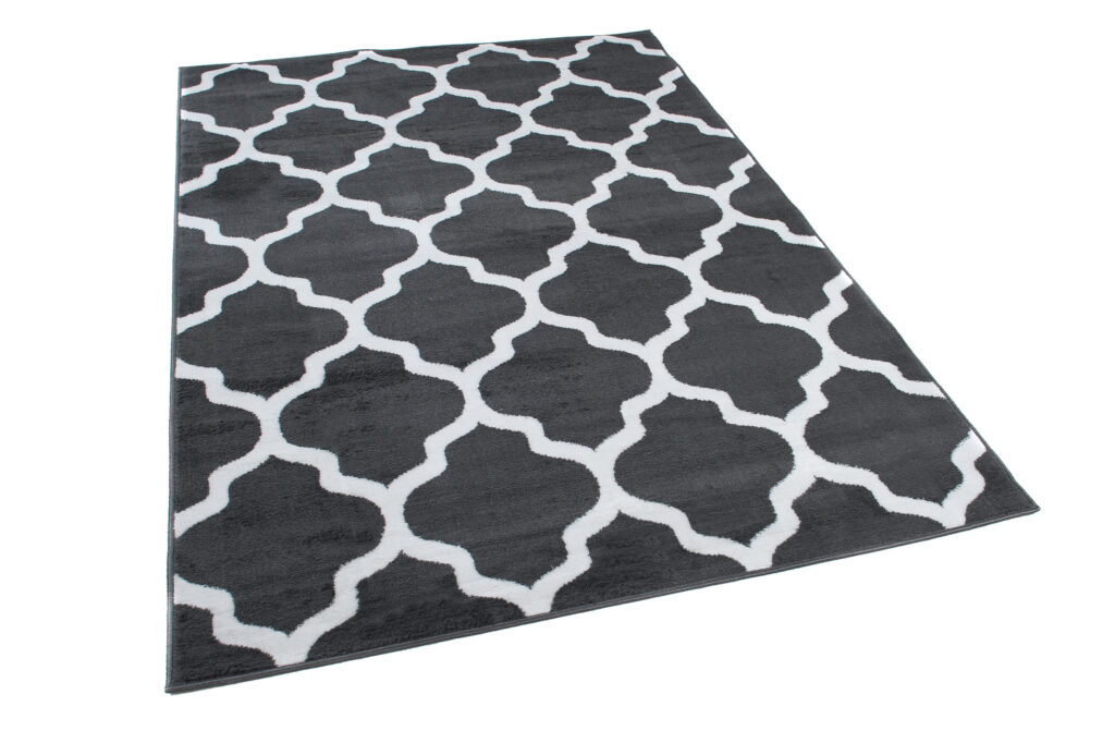 Tapis Luxury Gris Foncé Blanc Géométrique Treillis