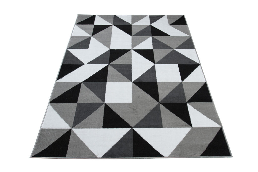 Tapis Luxury Gris Noir Carrés Triangles
