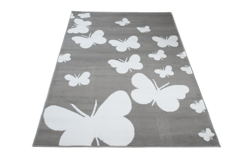Tapis Luxury Gris Blanc Papillons Enfants