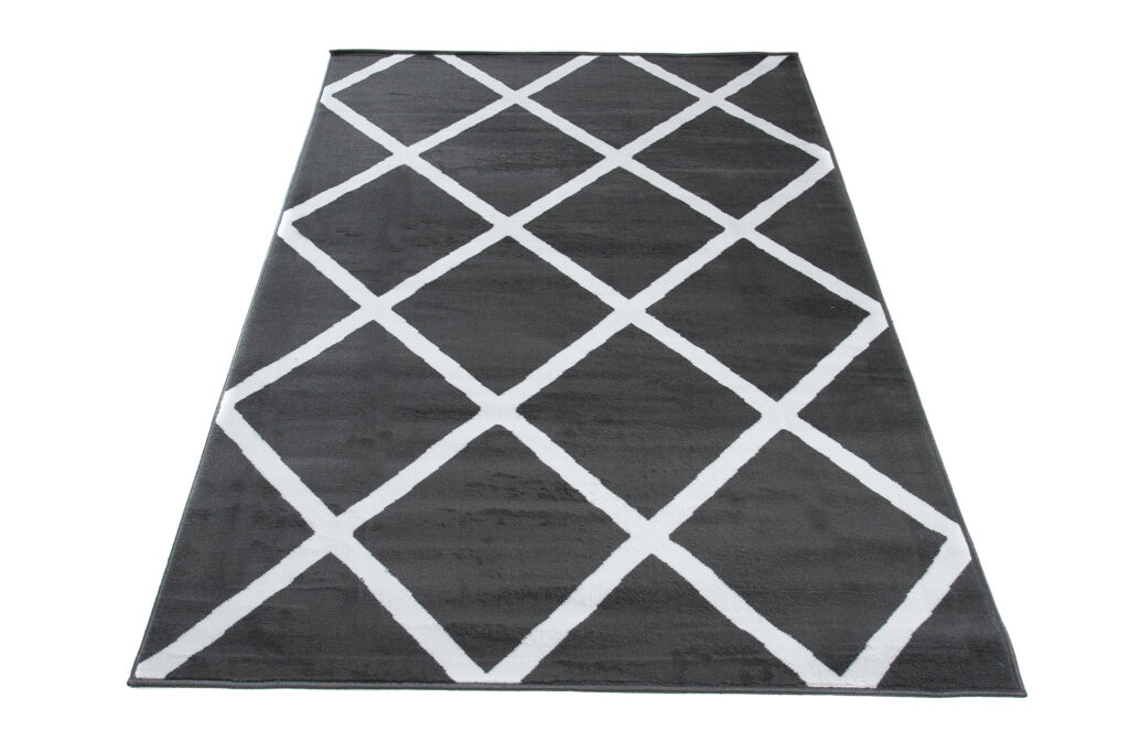 Tapis Luxury Gris Foncé Blanc Géométrique Carreaux