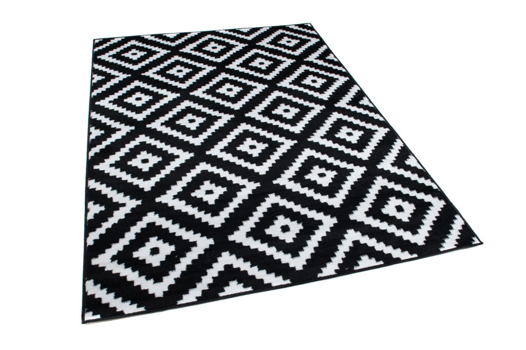 Tapis Luxury Noir Blanc Géométrique Losange