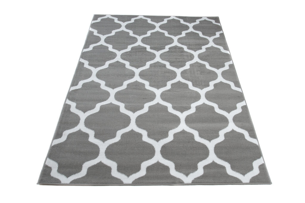 Tapis Luxury Gris Clair Blanc Géométrique Treillis