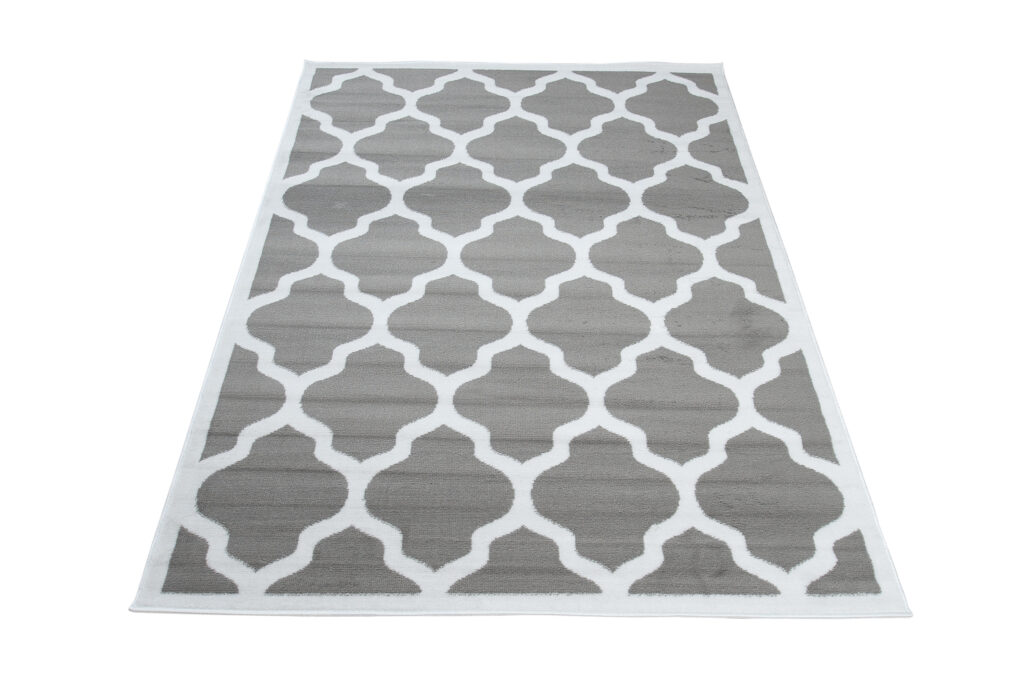 Tapis Luxury Gris Blanc Géométrique Treillis Bordé