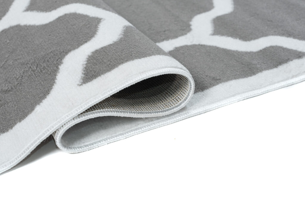Tapis Luxury Gris Blanc Géométrique Treillis Bordé