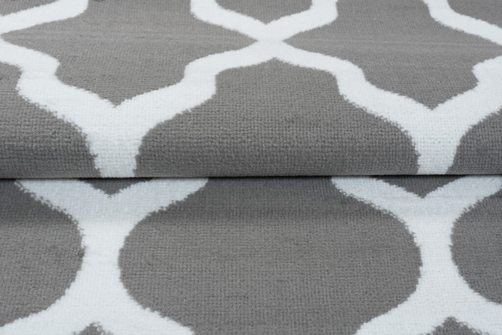 Tapis Luxury Gris Blanc Géométrique Treillis Bordé
