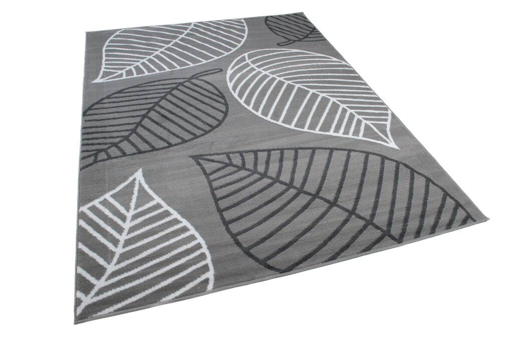 Tapis Luxury Gris Blanc Feuilles Enfants