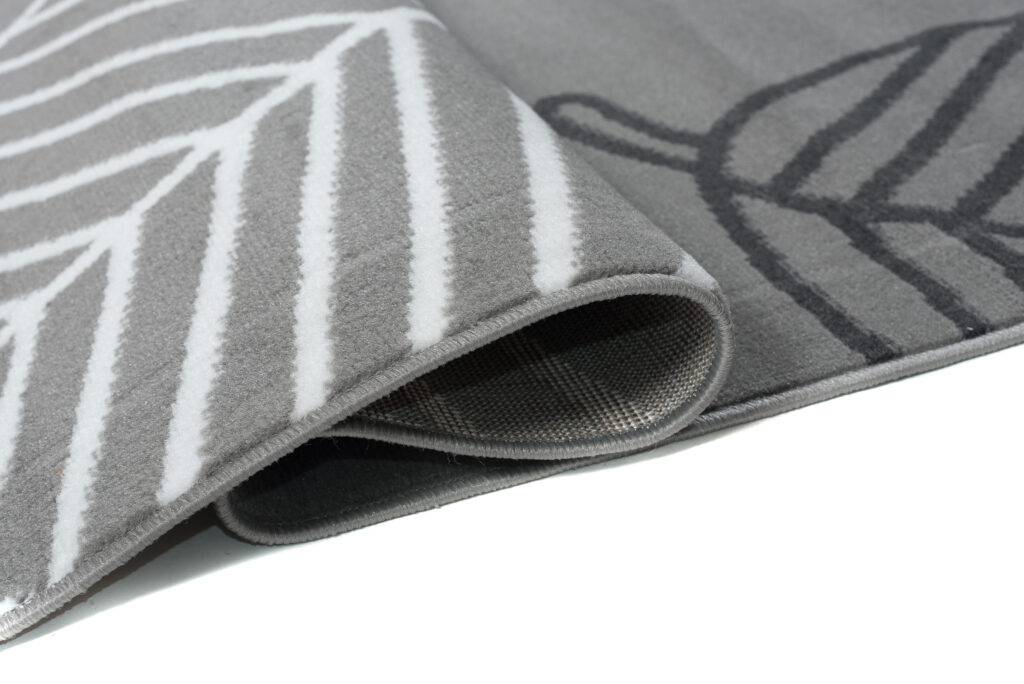 Tapis Luxury Gris Blanc Feuilles Enfants