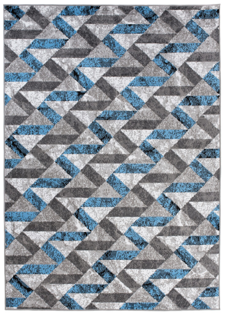 Tapis Maya Gris Bleu Abstrait Zigzags