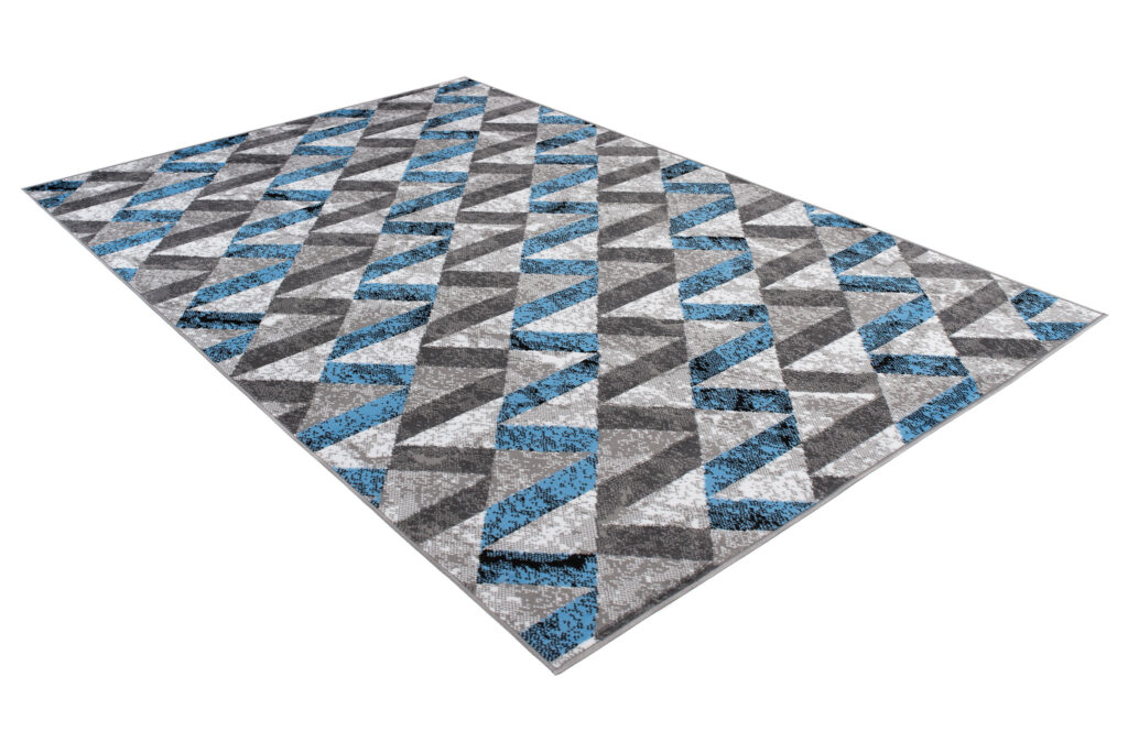 Tapis Maya Gris Bleu Abstrait Zigzags