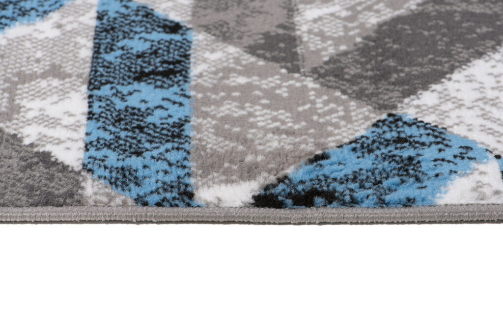 Tapis Maya Gris Bleu Abstrait Zigzags
