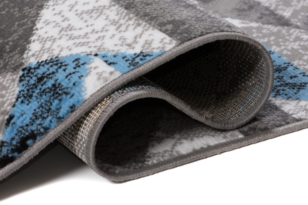 Tapis Maya Gris Bleu Abstrait Zigzags