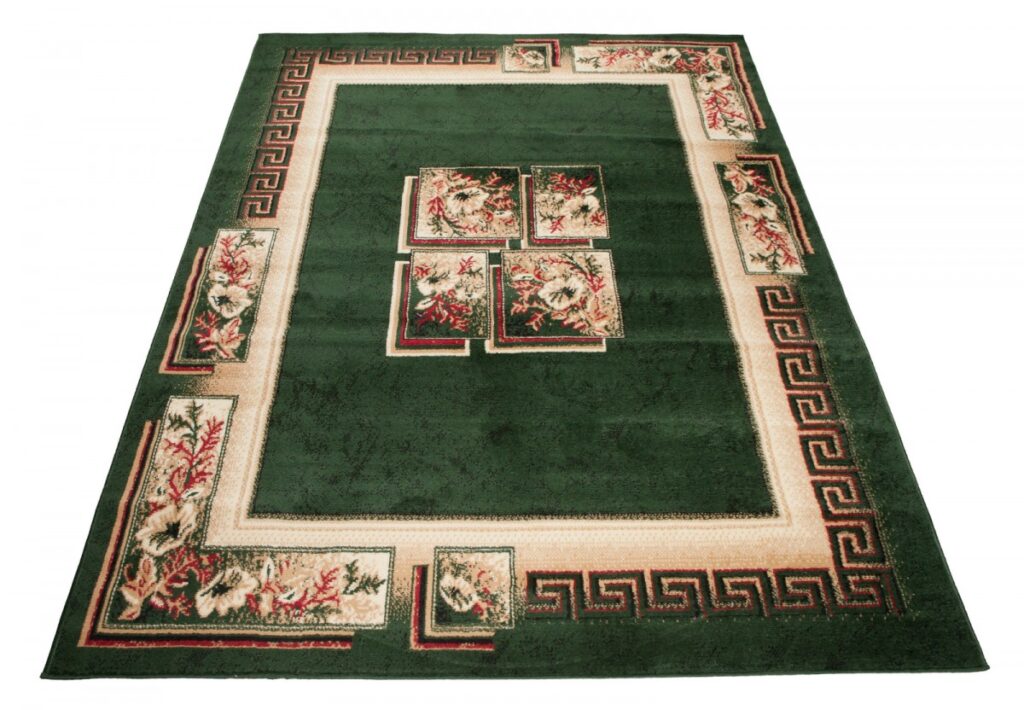 Tapis Atlas Vert Beige Classique Bordure