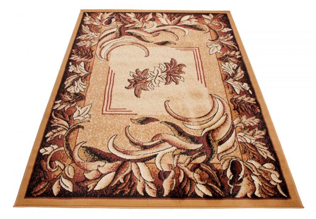 Tapis Atlas Beige Marron Classique Feuilles