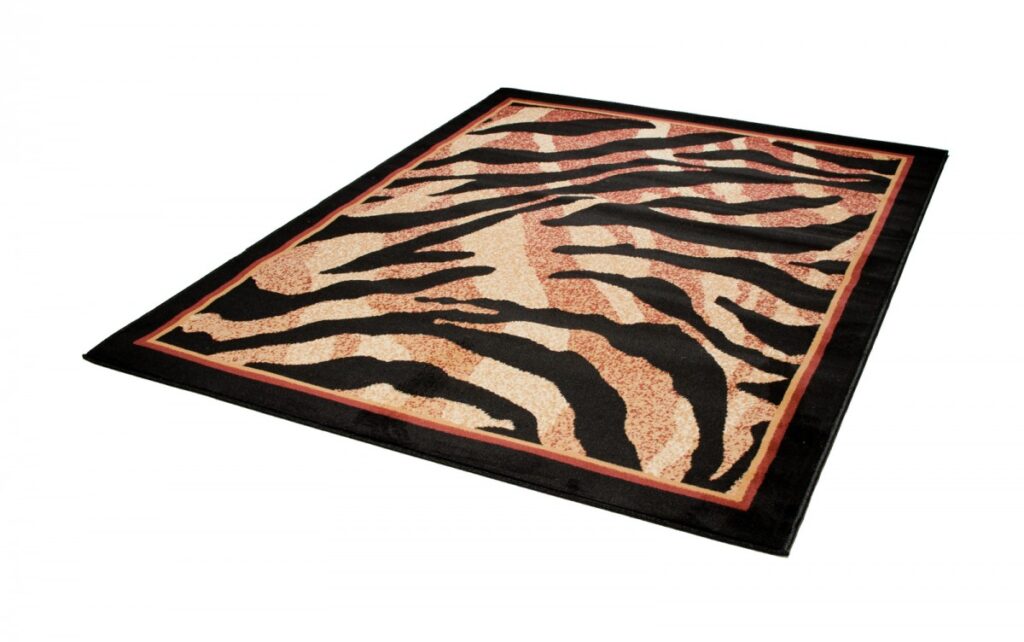 Tapis Atlas Noir Marron Motif Animalier Tigre