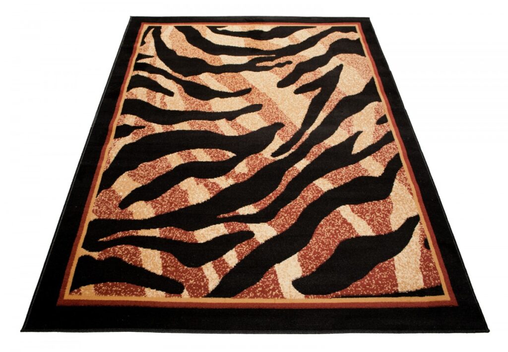 Tapis Atlas Noir Marron Motif Animalier Tigre