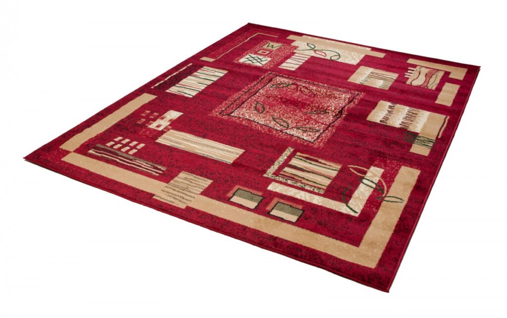 Tapis Atlas Rouge Beige Géométrique Feuilles